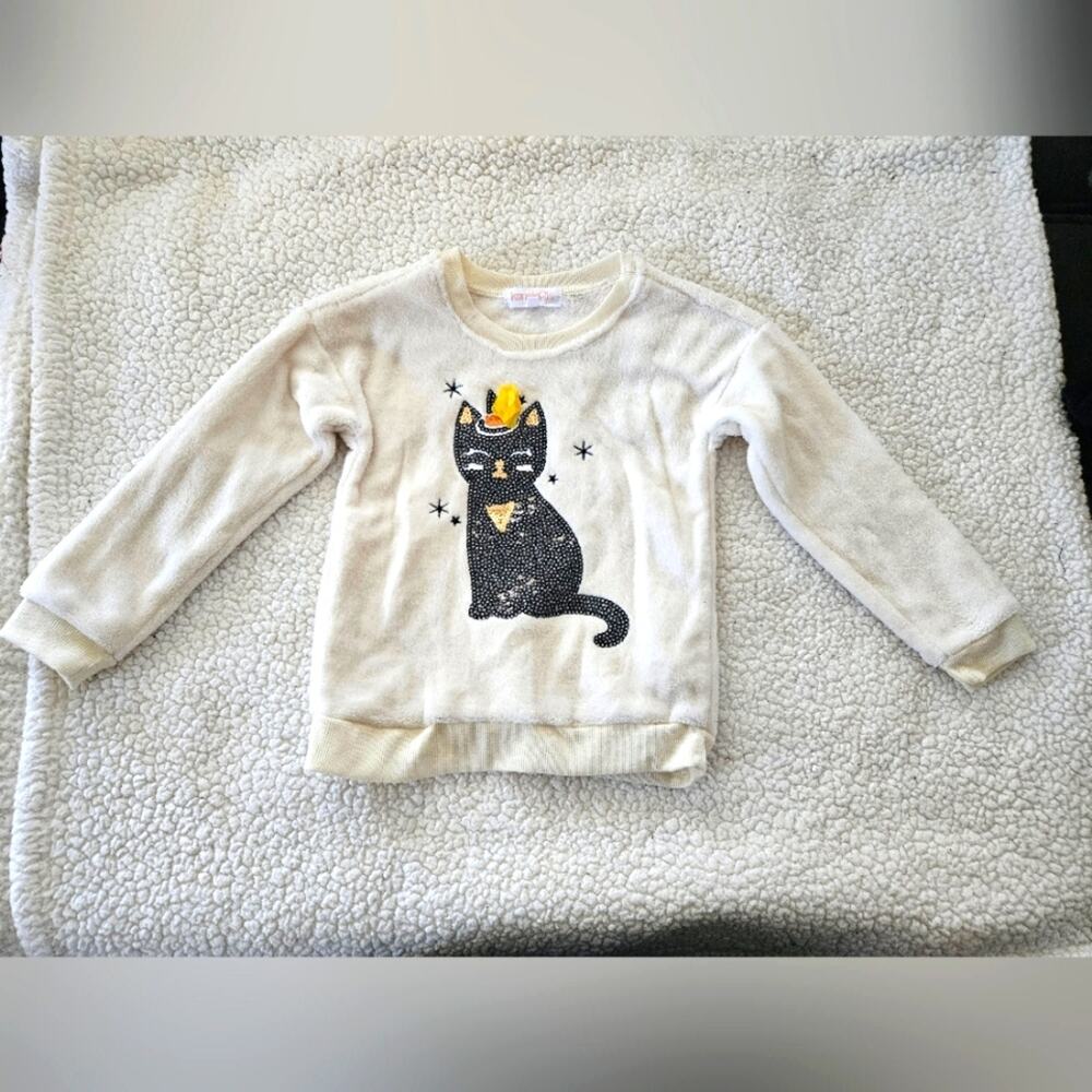 Kensie Girl sequined‎ black cat cream sweater size 5 girls